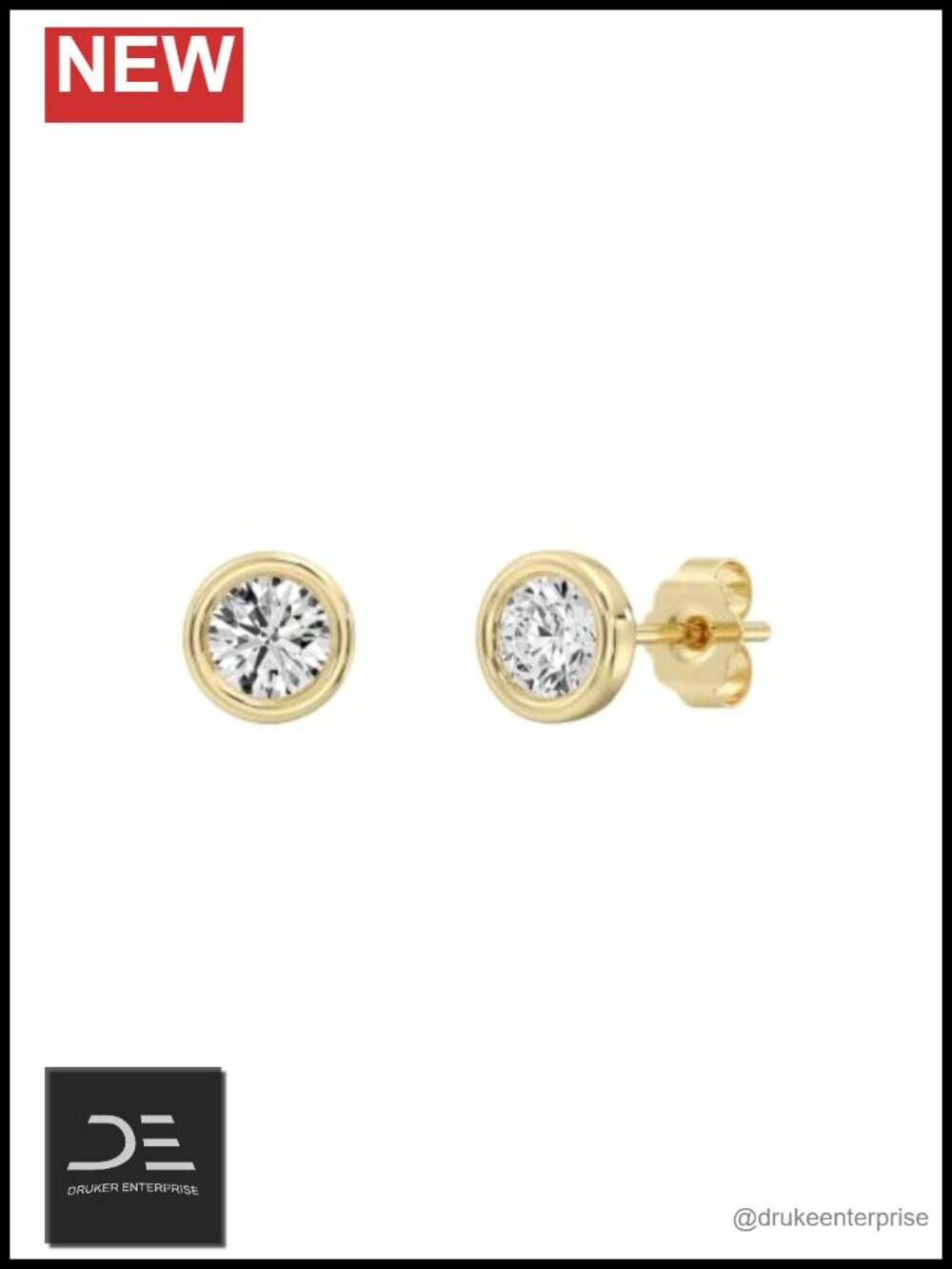 Lab Grown Diamond Bezel Stud Earrings 14KT Gold Plated Sterling Silver